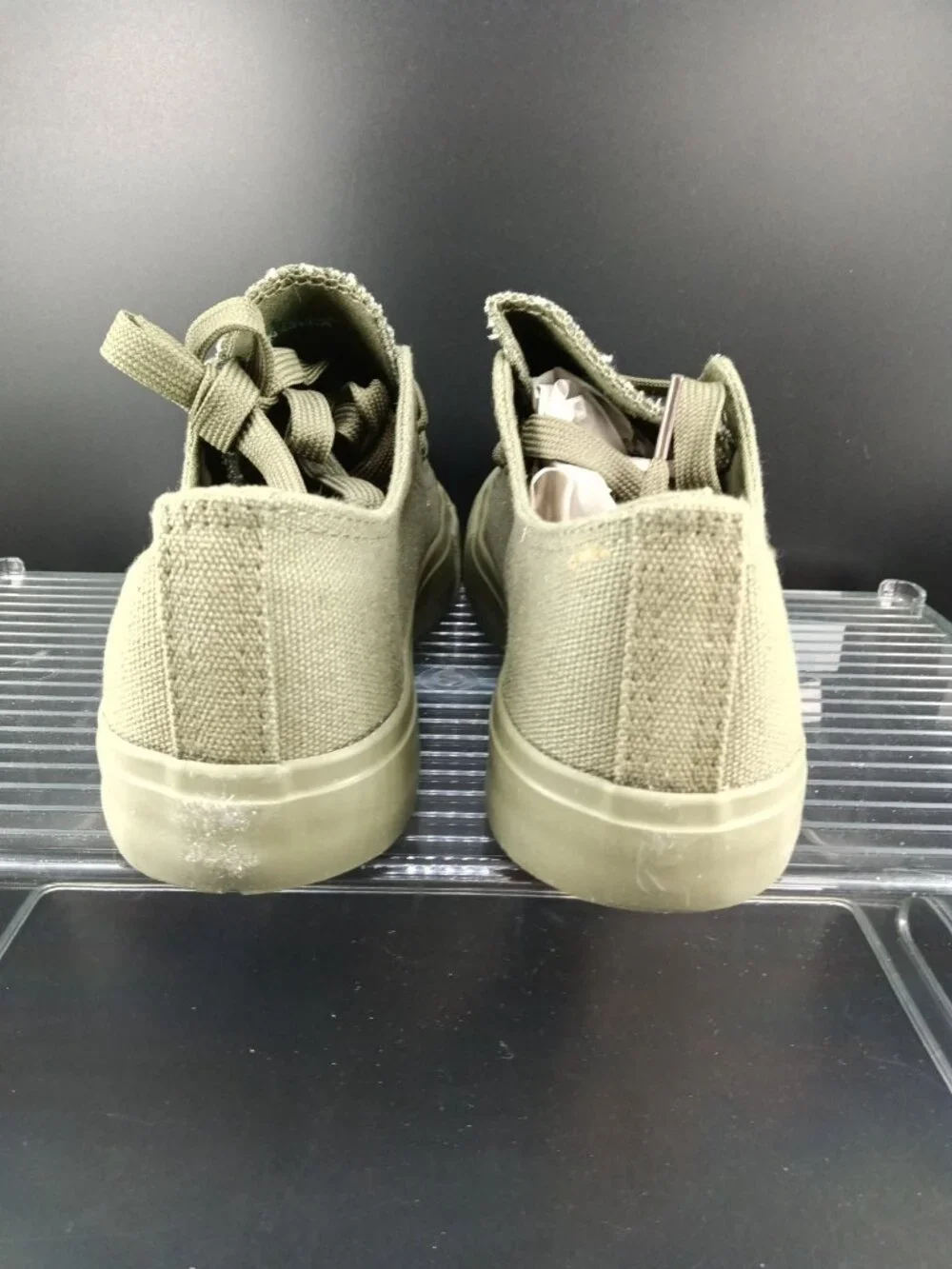 Canvas Low-Top Sneakers In Khaki Green Casual Lace-Up Style